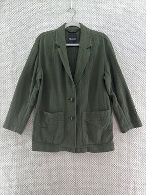 Madewell Quilted-Diamond Jacquard Shaw Blazer Womens S Cotton Dark Forest Green